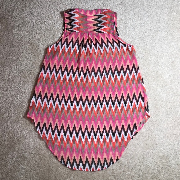 Lila Sheer Aztec Lengthy Collar Tank Top - Picture 2 of 7